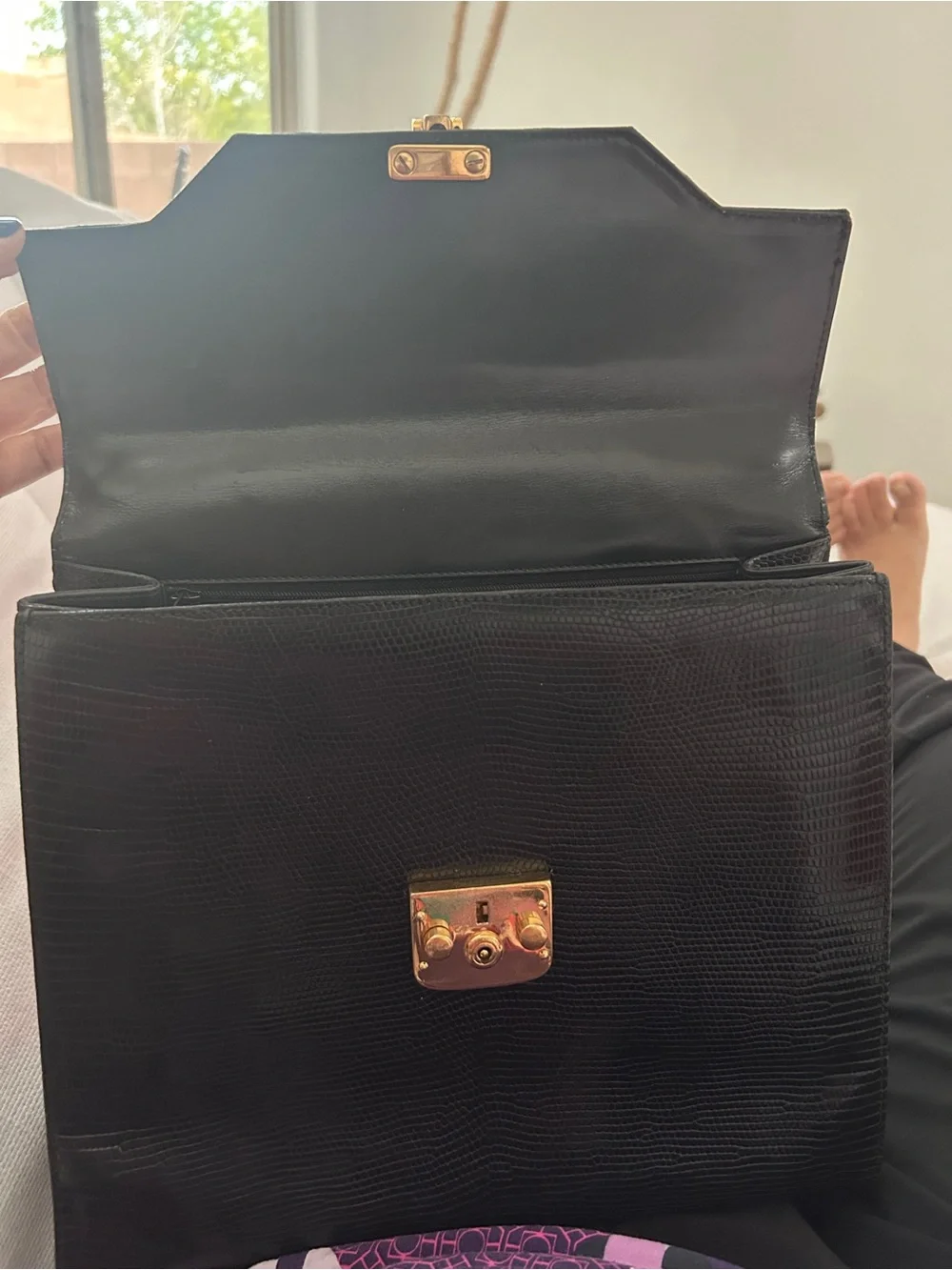 Vintage Gucci Lady Lock lizard skin in Black